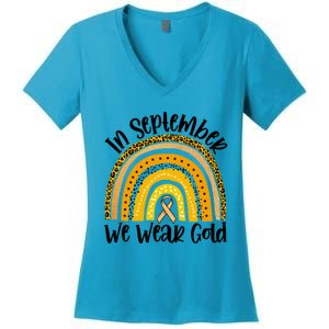 In September We Wear Gold Rainbow Hood Cancer Awareness Gift Women's V-Neck T-Shirt