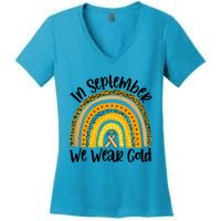 In September We Wear Gold Rainbow Hood Cancer Awareness Gift Women's V-Neck T-Shirt