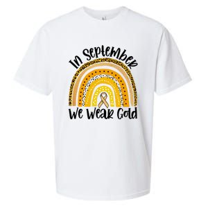 In September We Wear Gold Rainbow Hood Cancer Awareness Gift Sueded Cloud Jersey T-Shirt