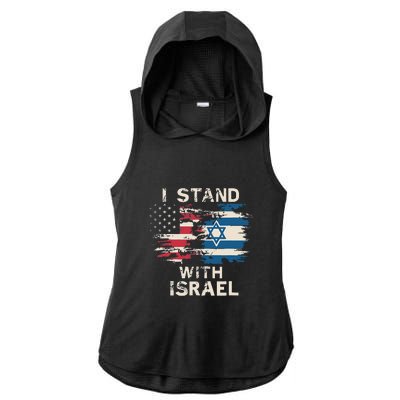 I Stand With Israel Patriotic Ladies PosiCharge Tri-Blend Wicking Draft Hoodie Tank