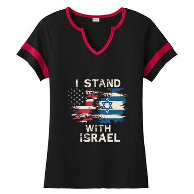 I Stand With Israel Patriotic Ladies Halftime Notch Neck Tee