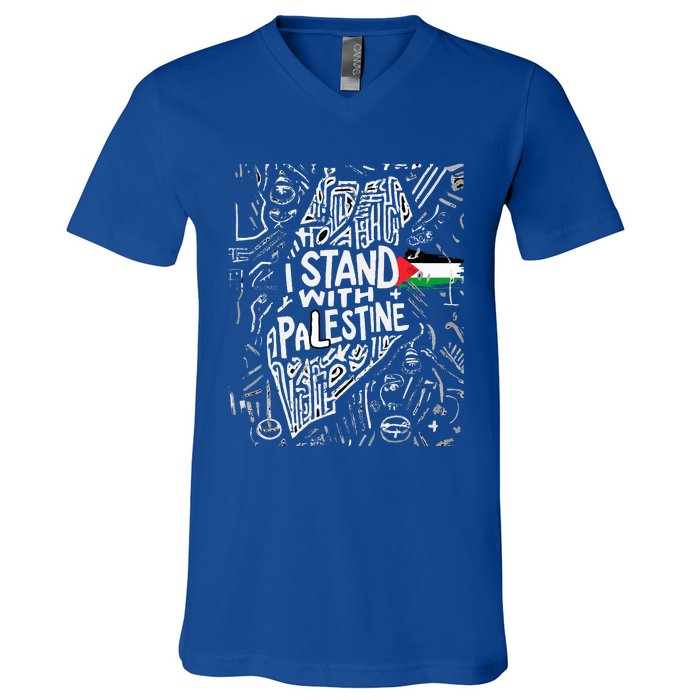 i stand with palestine quote a free palestine design V-Neck T-Shirt