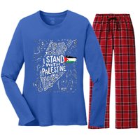 i stand with palestine quote a free palestine design Women's Long Sleeve Flannel Pajama Set 