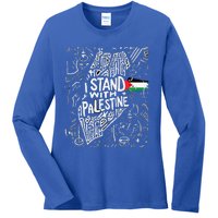 i stand with palestine quote a free palestine design Ladies Long Sleeve Shirt