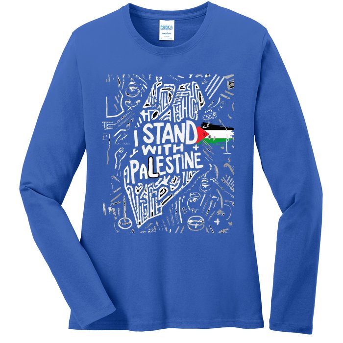 i stand with palestine quote a free palestine design Ladies Long Sleeve Shirt