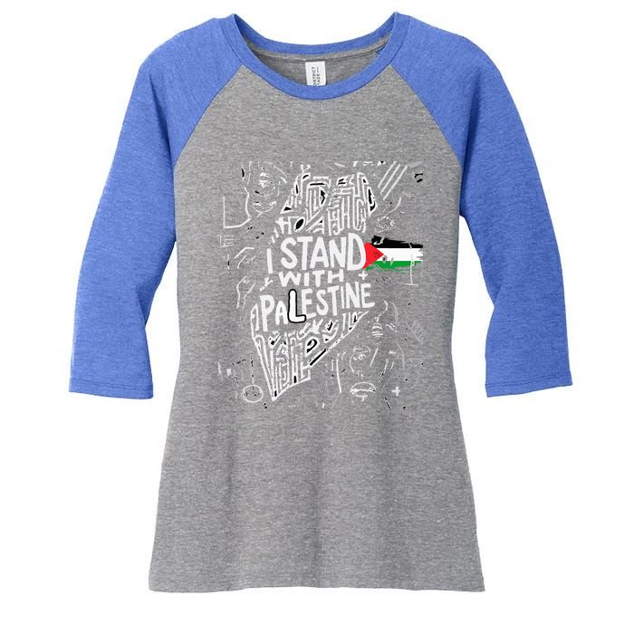 i stand with palestine quote a free palestine design Women's Tri-Blend 3/4-Sleeve Raglan Shirt