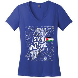 i stand with palestine quote a free palestine design Women's V-Neck T-Shirt