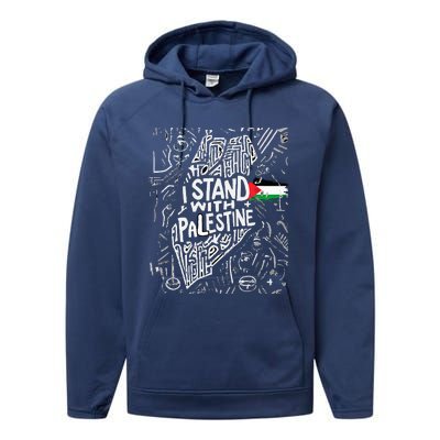 i stand with palestine quote a free palestine design Performance Fleece Hoodie