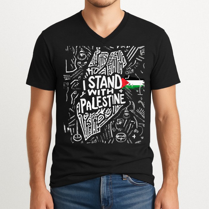 i stand with palestine quote a free palestine design V-Neck T-Shirt