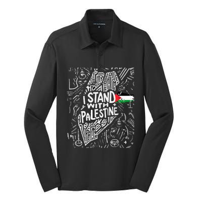 i stand with palestine quote a free palestine design Silk Touch Performance Long Sleeve Polo