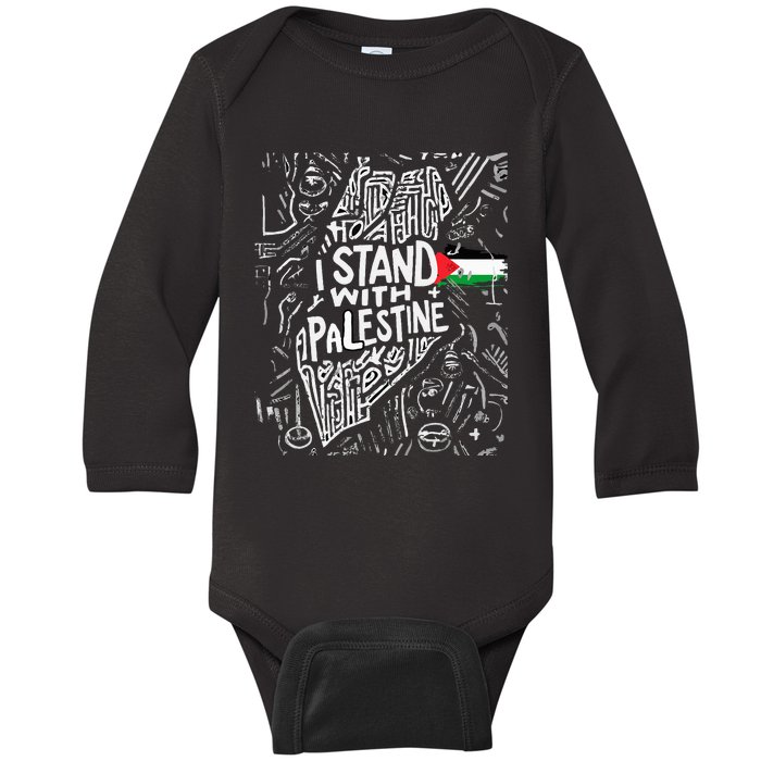 i stand with palestine quote a free palestine design Baby Long Sleeve Bodysuit