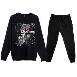 i stand with palestine quote a free palestine design Premium Crewneck Sweatsuit Set