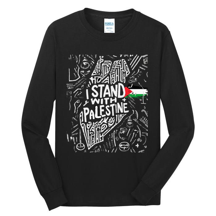 i stand with palestine quote a free palestine design Tall Long Sleeve T-Shirt