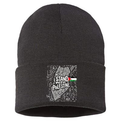 i stand with palestine quote a free palestine design Sustainable Knit Beanie
