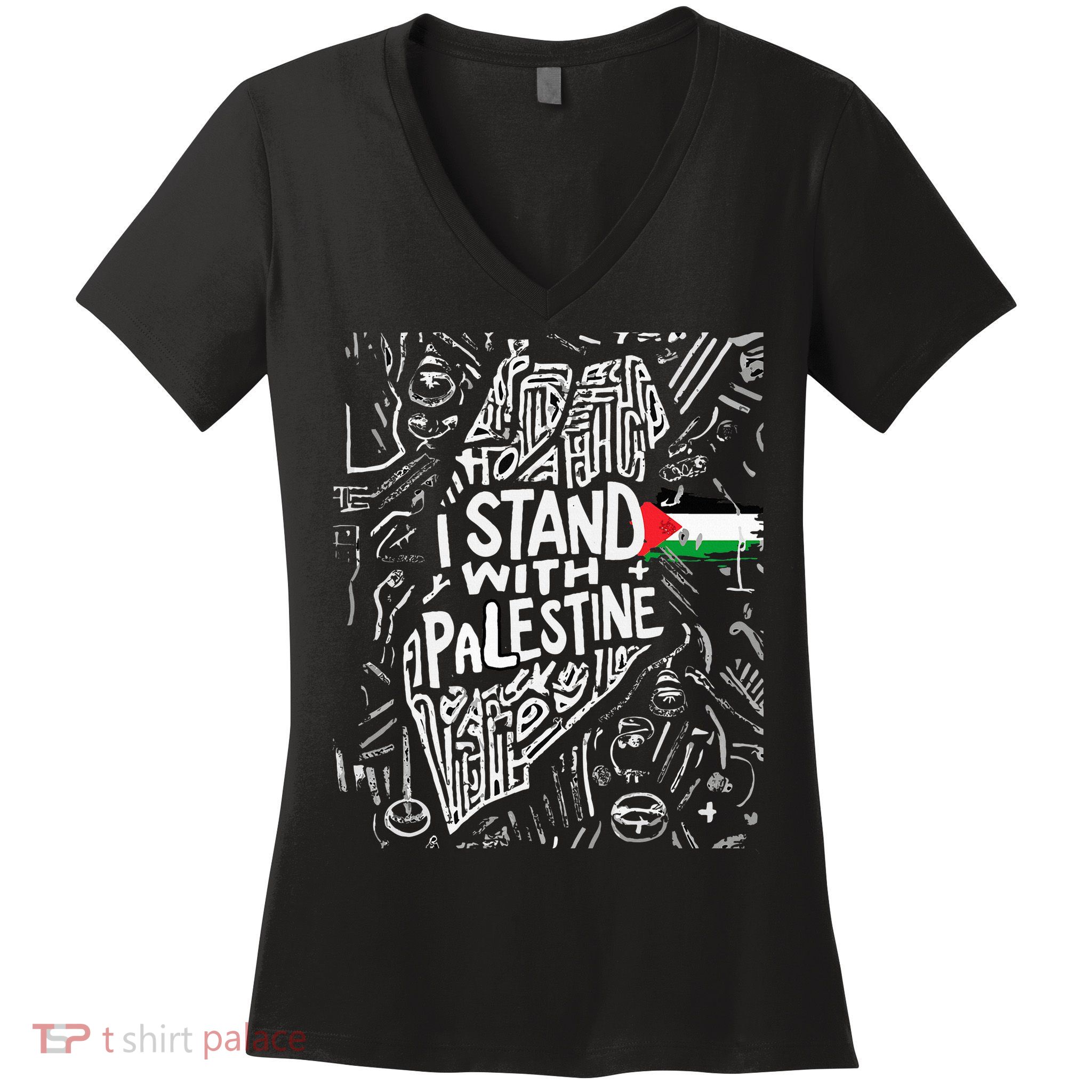 i stand with palestine quote a free palestine design Women's V-Neck T-Shirt