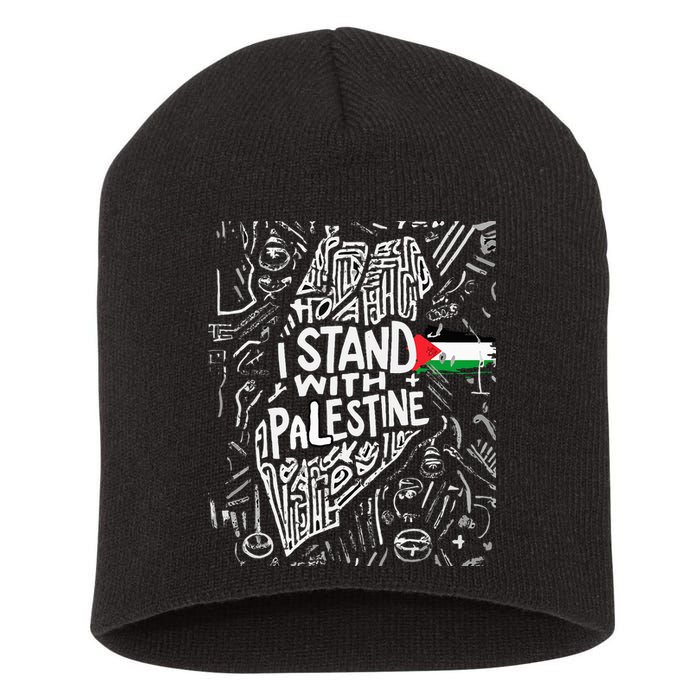 i stand with palestine quote a free palestine design Short Acrylic Beanie
