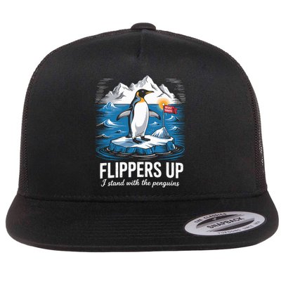 I Stand With Penguin Resist Penguins Protest Against Tariffs  Flat Bill Trucker Hat
