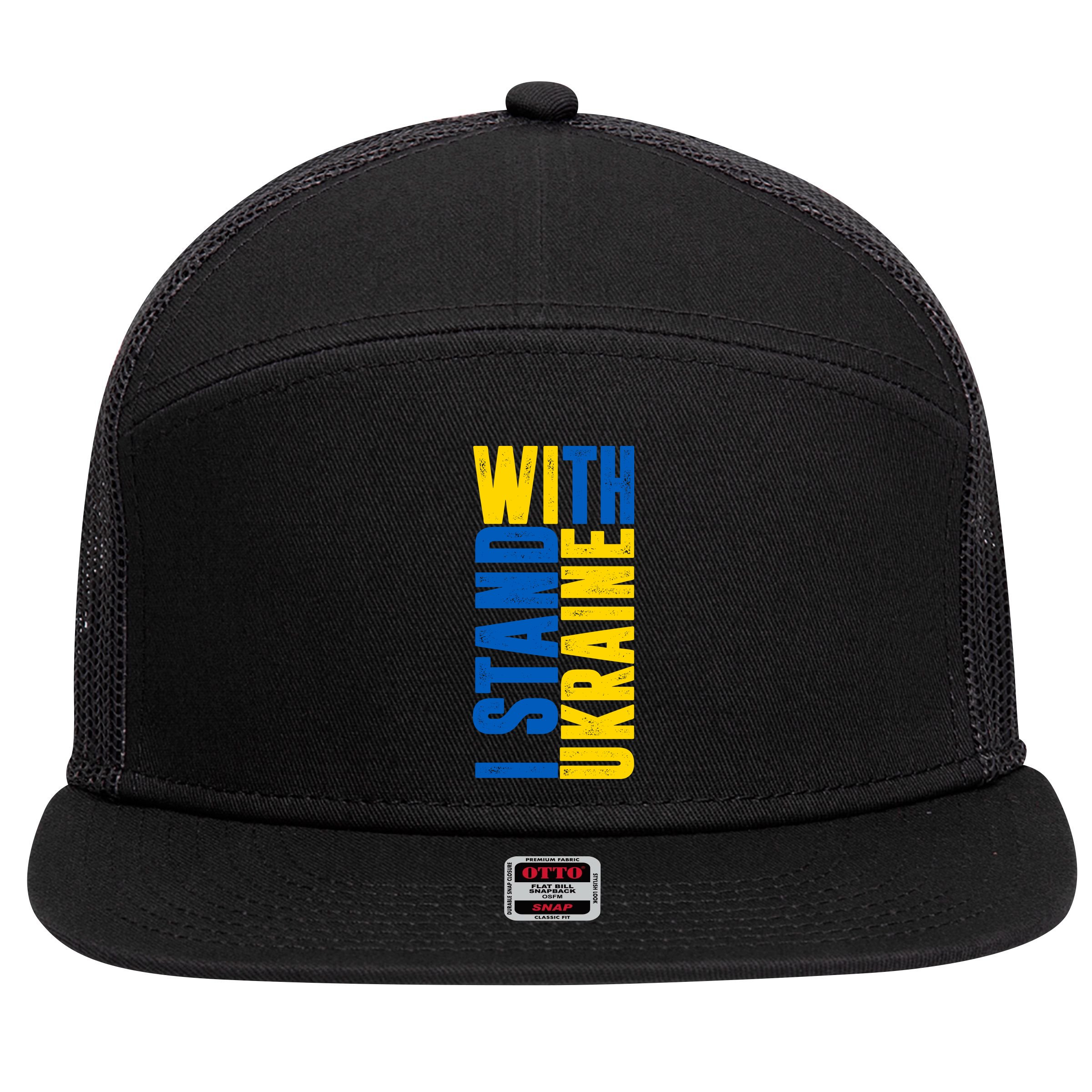 I Stand With Ukraine 7 Panel Mesh Trucker Snapback Hat