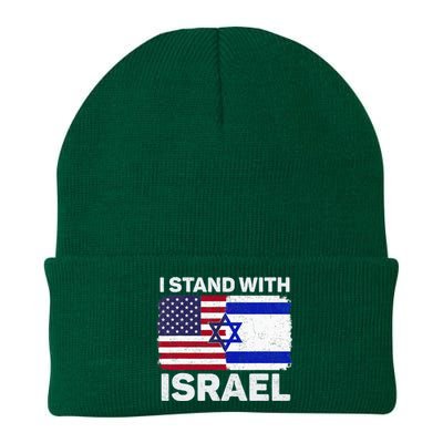 I Stand With Israel Usa American Flag With Israel Flag Knit Cap Winter Beanie