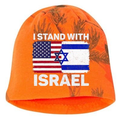 I Stand With Israel Usa American Flag With Israel Flag Kati - Camo Knit Beanie