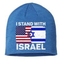 I Stand With Israel Usa American Flag With Israel Flag Sustainable Beanie