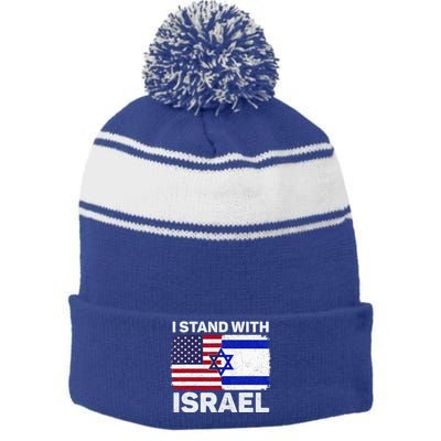 I Stand With Israel Usa American Flag With Israel Flag Stripe Pom Pom Beanie