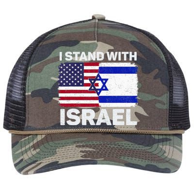 I Stand With Israel Usa American Flag With Israel Flag Retro Rope Trucker Hat Cap