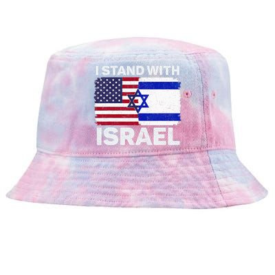 I Stand With Israel Usa American Flag With Israel Flag Tie-Dyed Bucket Hat