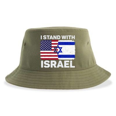 I Stand With Israel Usa American Flag With Israel Flag Sustainable Bucket Hat