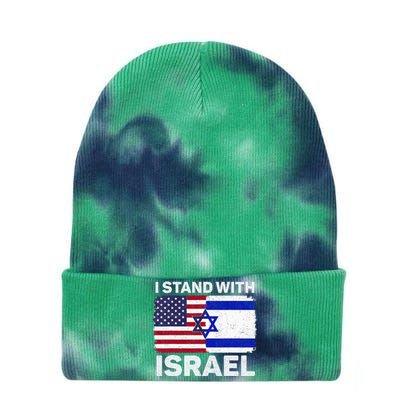 I Stand With Israel Usa American Flag With Israel Flag Tie Dye 12in Knit Beanie