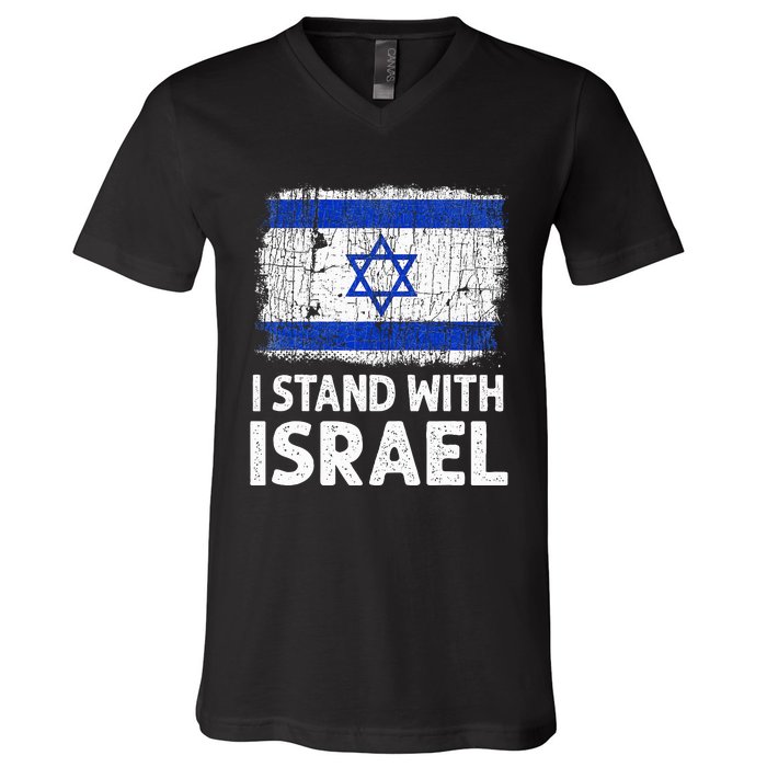 I Stand With Israel USA Israeli Flag Jewish  V-Neck T-Shirt