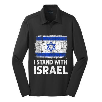 I Stand With Israel USA Israeli Flag Jewish  Silk Touch Performance Long Sleeve Polo