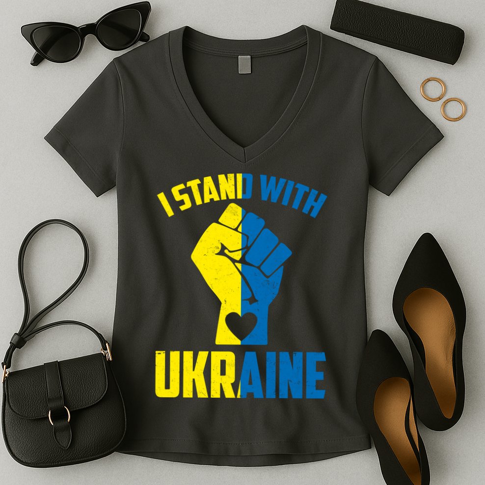 I Stand With Ukriane Protest Fist Support Ukaine Women's V-Neck T-Shirt
