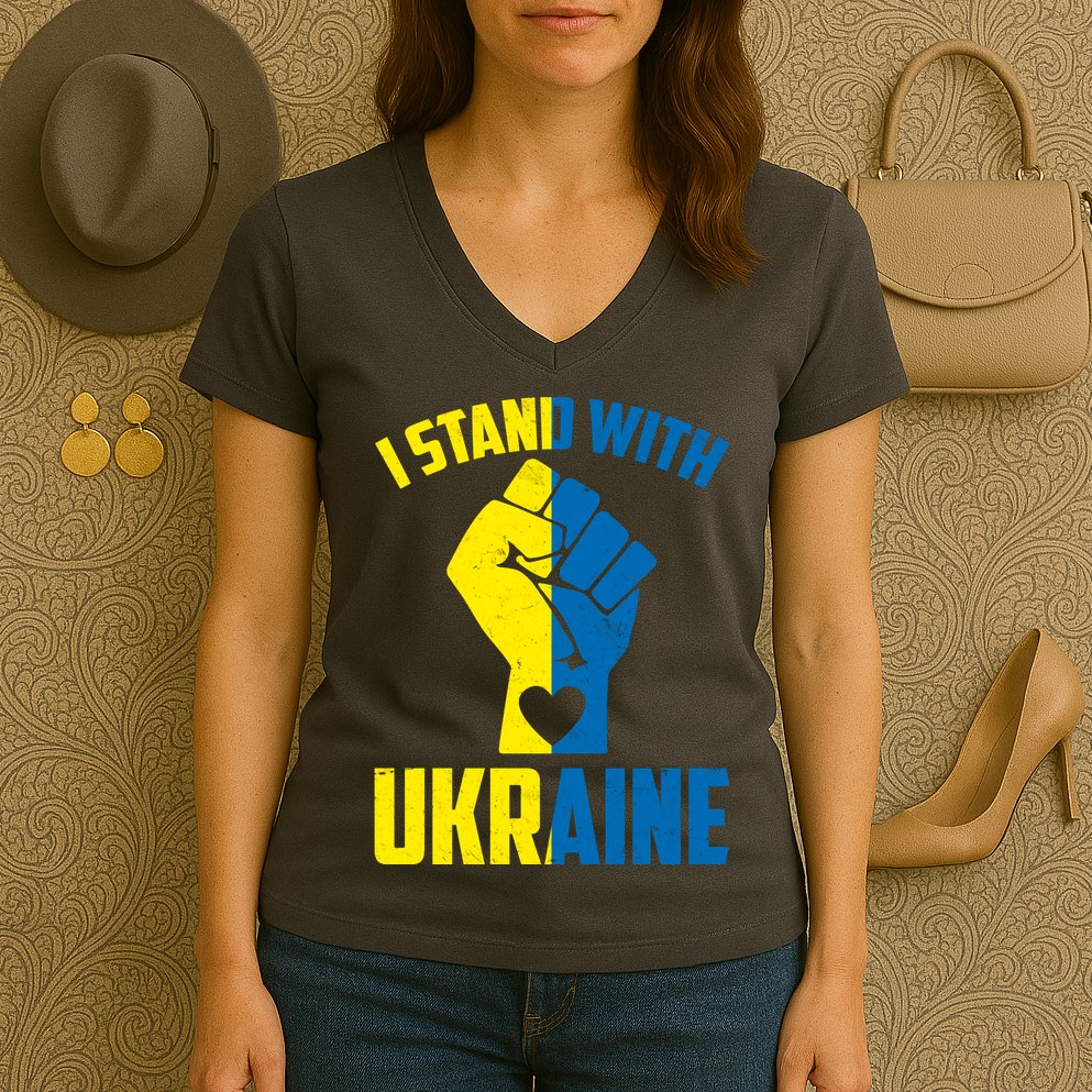I Stand With Ukriane Protest Fist Support Ukaine Women's V-Neck T-Shirt