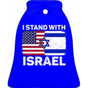 I Stand With Israel USA American Flag with Israel Flag Ceramic Bell Ornament