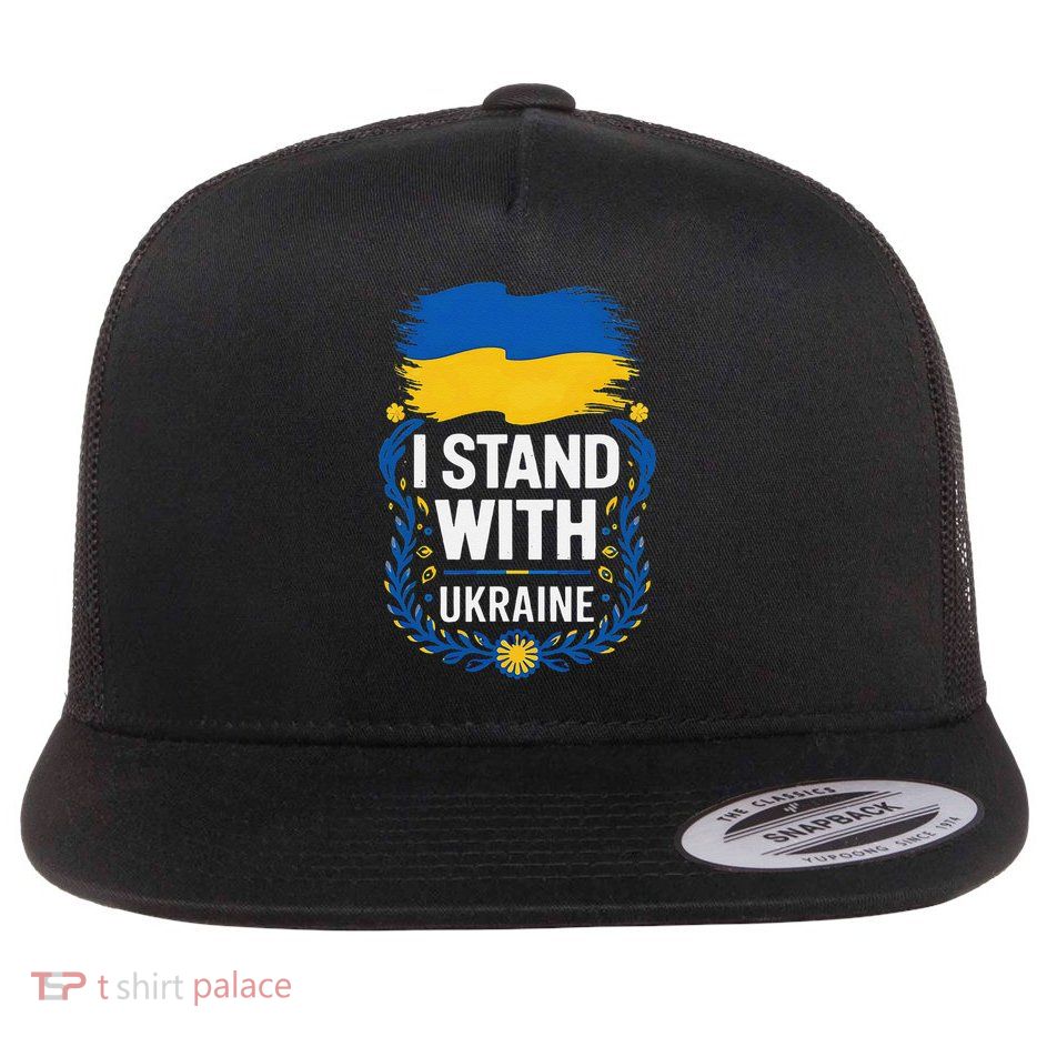 I Stand With Ukraine Support Ukraine Design Ukrainian Flag Flat Bill Trucker Hat