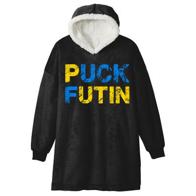 I Stand With Ukraine Puck Futin Support Hooded Wearable Blanket