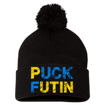 I Stand With Ukraine Puck Futin Support Pom Pom 12in Knit Beanie
