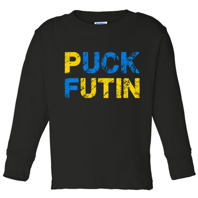 I Stand With Ukraine Puck Futin Support Toddler Long Sleeve Shirt