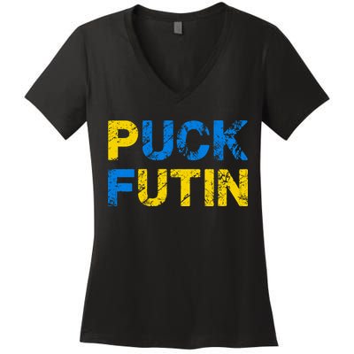 I Stand With Ukraine Puck Futin Support Women's V-Neck T-Shirt