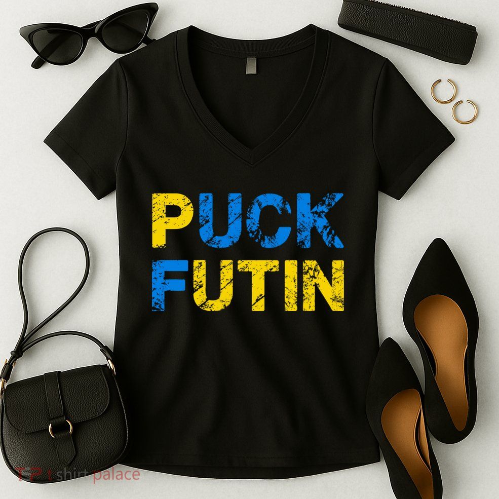I Stand With Ukraine Puck Futin Support Women's V-Neck T-Shirt