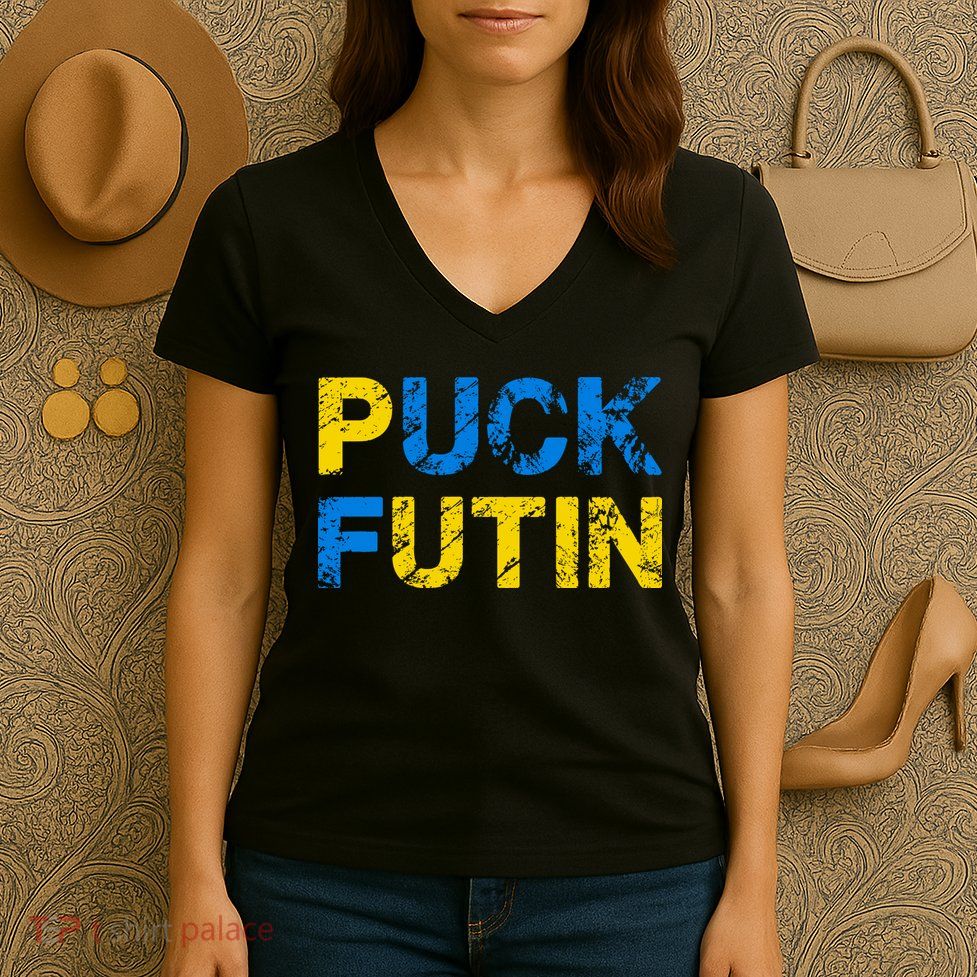 I Stand With Ukraine Puck Futin Support Women's V-Neck T-Shirt