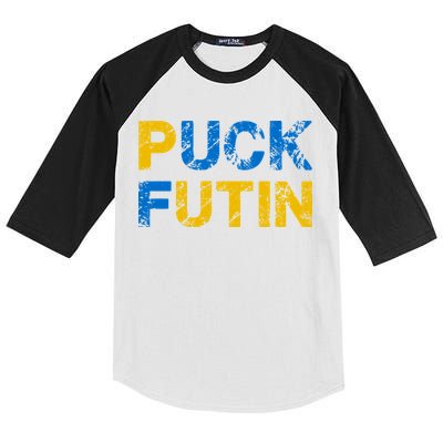 I Stand With Ukraine Puck Futin Support Kids Colorblock Raglan Jersey