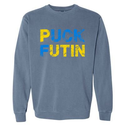 I Stand With Ukraine Puck Futin Support Garment-Dyed Sweatshirt