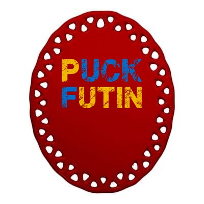 I Stand With Ukraine Puck Futin Support Ceramic Oval Ornament