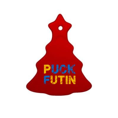 I Stand With Ukraine Puck Futin Support Ceramic Tree Ornament