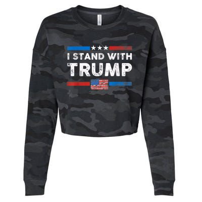 I Stand With Trump American Flag Vintage Pro Trump Make America Great Again Cropped Pullover Crew