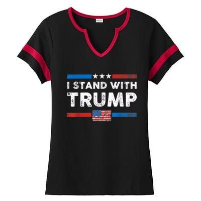 I Stand With Trump American Flag Vintage Pro Trump Make America Great Again Ladies Halftime Notch Neck Tee