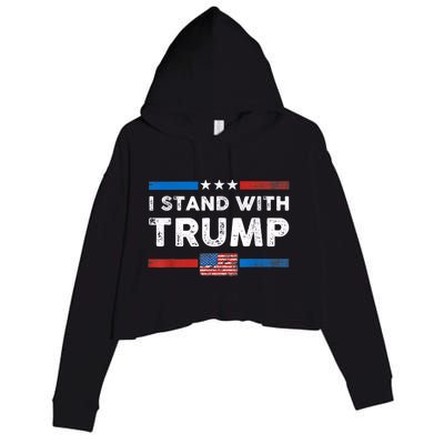 I Stand With Trump American Flag Vintage Pro Trump Make America Great Again Crop Fleece Hoodie