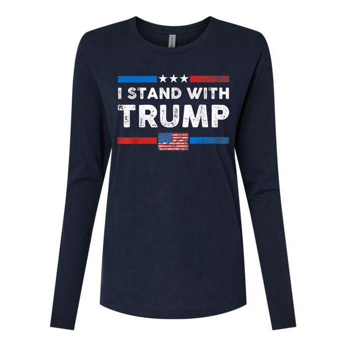 I Stand With Trump American Flag Vintage Pro Trump Make America Great Again Womens Cotton Relaxed Long Sleeve T-Shirt